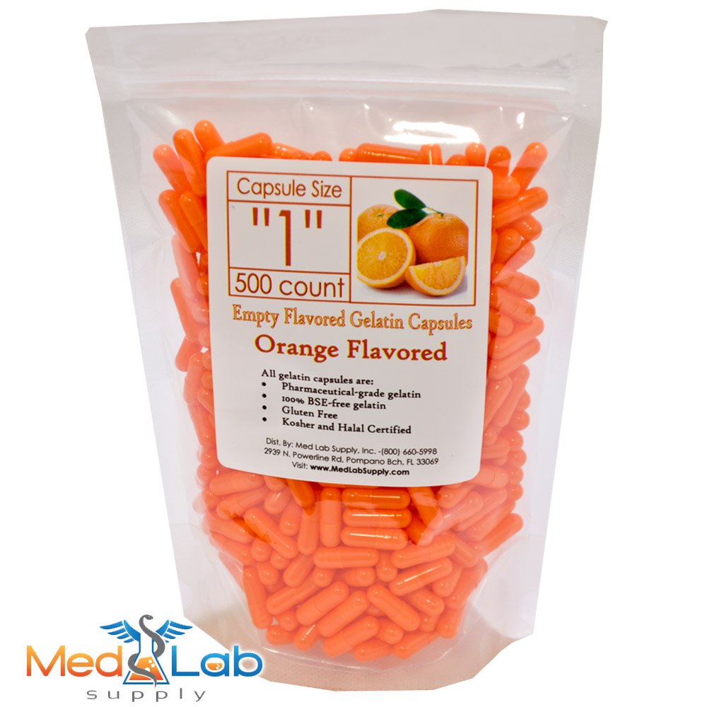 Orange Flavored Gelatin Capsules, Size 1 (Qty. 500)