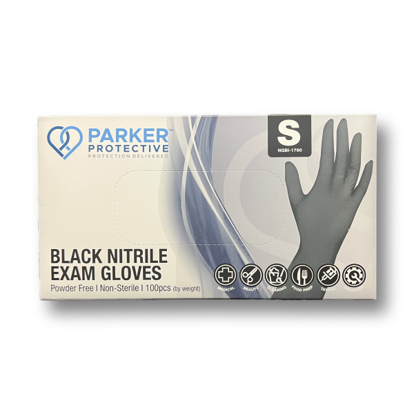 Parker Protective Nitrile Black Exam Gloves 3.5mil Small - Box