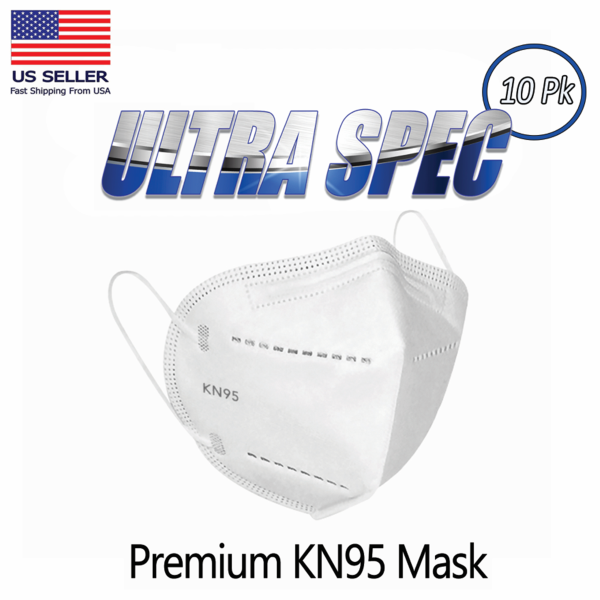 Ultra Spec Premium KN95 Masks. Arctic White. Pack of 10. USA Nelson Lab Tested @ 99+% Filtration Efficiency.