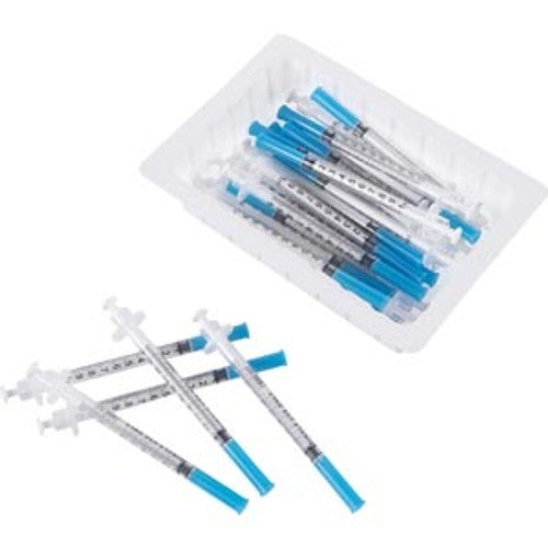 Exel Allergy Tray Syringe & Needle,1cc x 27g x .50", 25/Tray, 26061