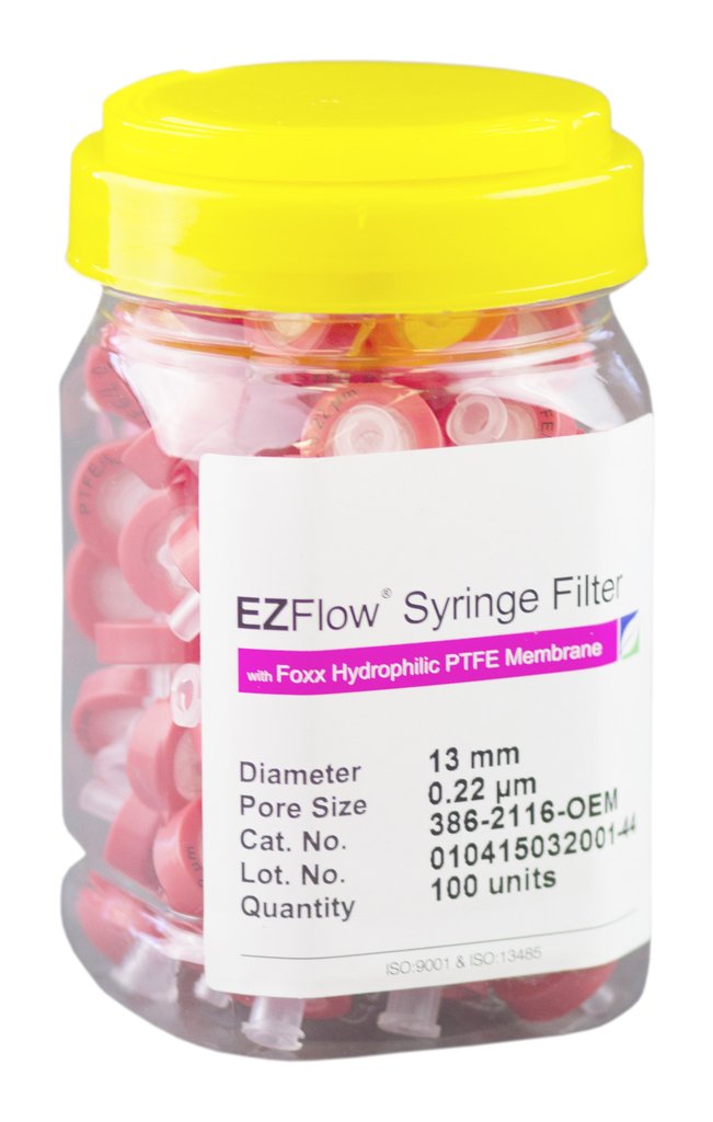 EZFlow Syringe Filter, Sample-Prep, Hydrophilic PTFE 0.2um: 13mm (Qty. 1)