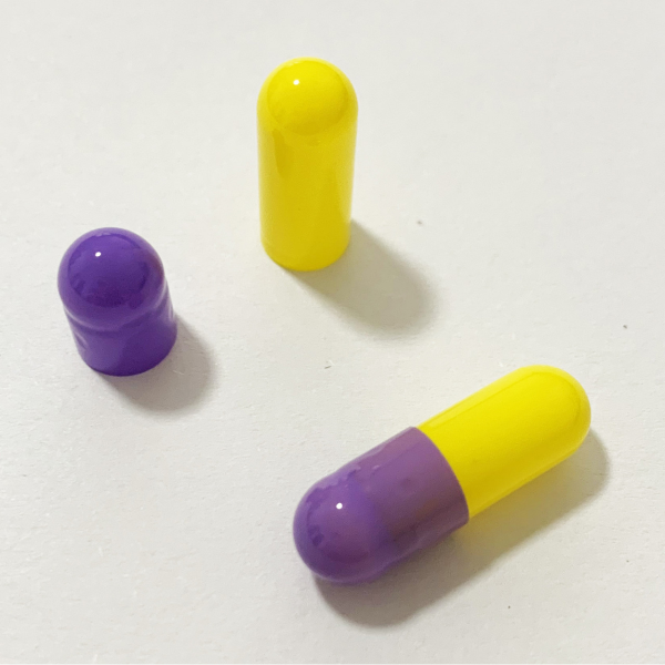 Purple / Yellow Empty Gelatin Capsules, Size 0, Qty. 500, (Premium Color)