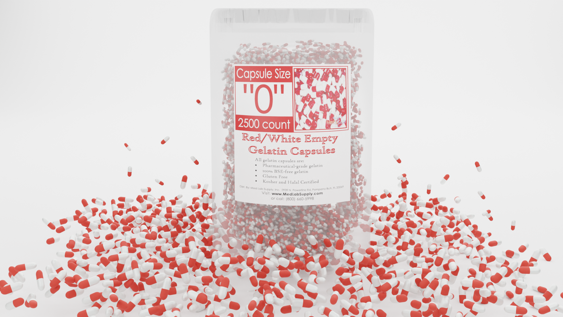 Red/White Gelatin Capsules, Size 0 (Qty. 2500)