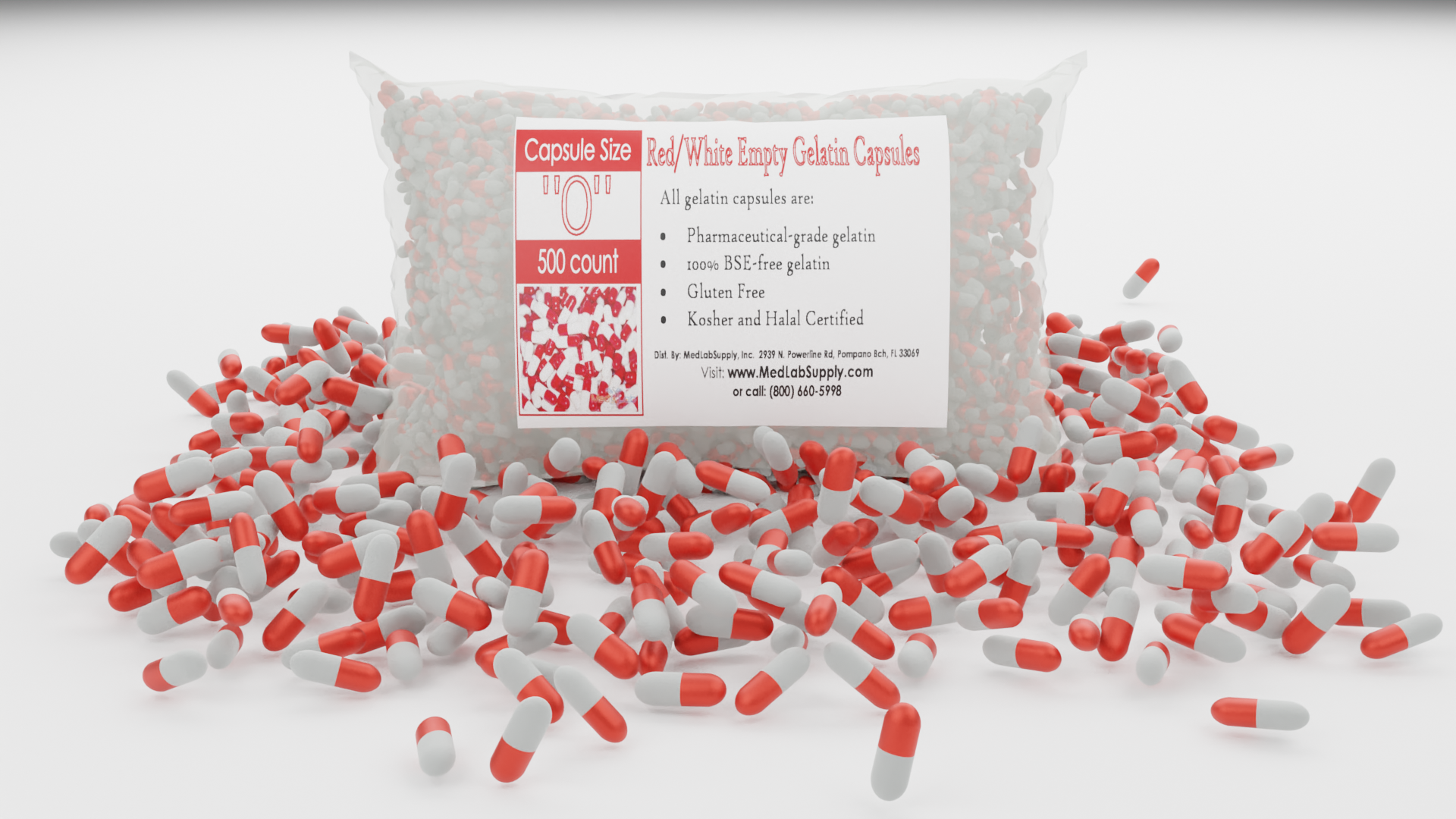 Empty Gelatin Capsules Size 0 Red/White (Bag of 500)