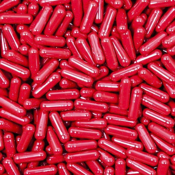 Red Gelatin Capsules, Size 00 (Qty 2500)