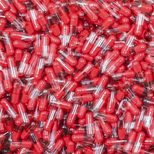 Red/Clear Gelatin Capsules, Size 2, Qty. 2500