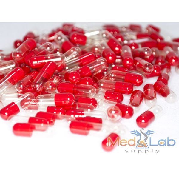 Red/Clear Gelatin Capsules, Size 2 (Qty. 500)