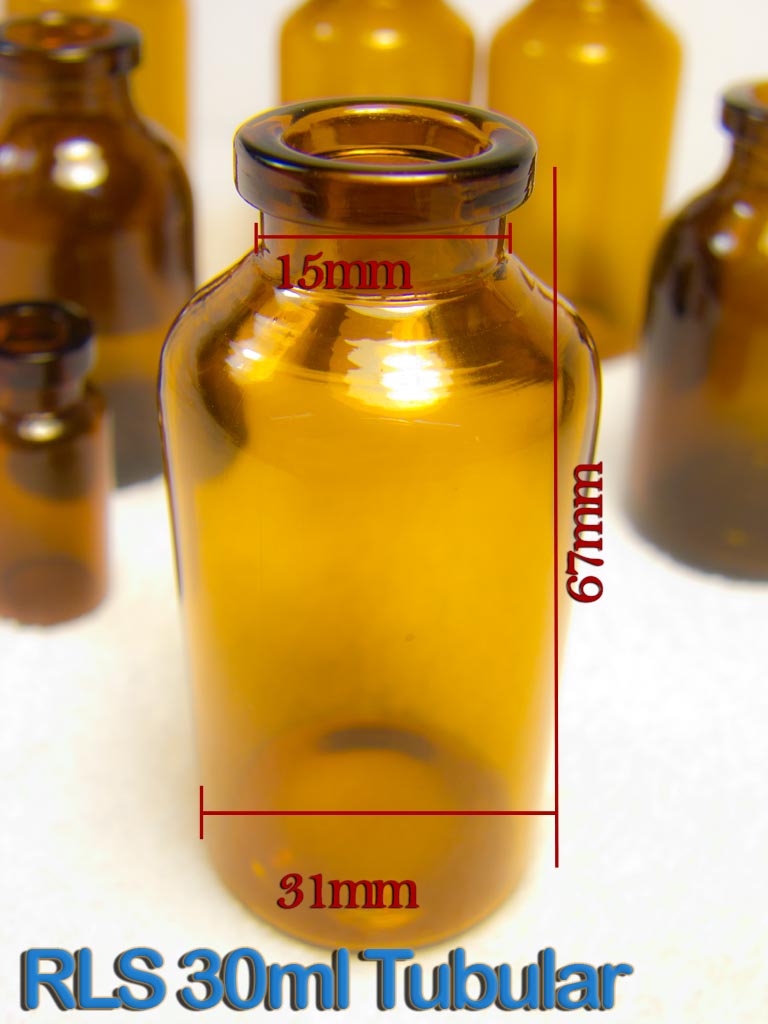 RLS 30ML Tubular Amber Glass Serum Vials (Qty. 192)