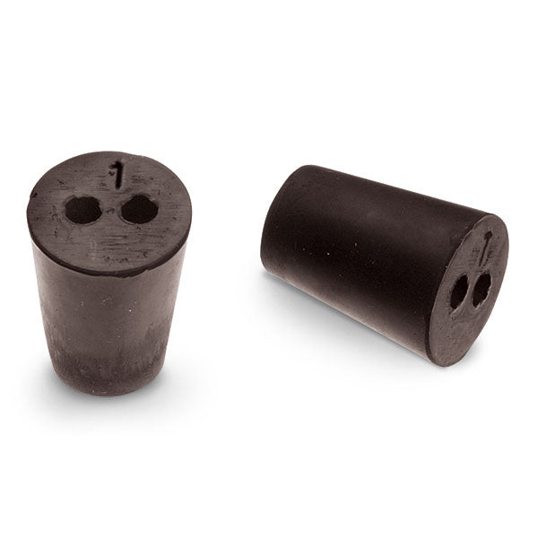 Size No. 1 - Black Rubber Stopper - 2 Hole (Qty. 1)