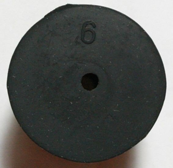 Size No. 6 - Black Rubber Stopper - 1 Hole (Qty. 1)
