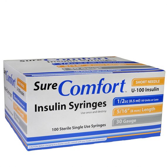 Sure Comfort Diabetic Insulin Syringes, Box of 100: 27g 28g, 29g 30g and 31g