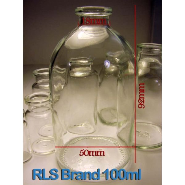 RLS 100ml Molded Clear Glass Serum Vials by Med Lab Supply