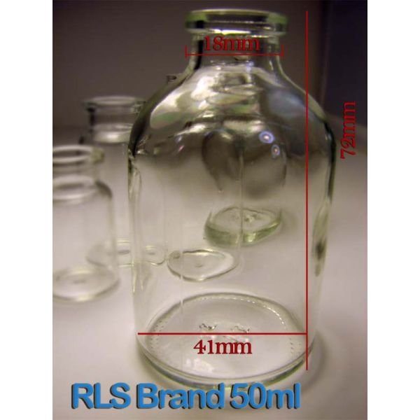 RLS 50ml Molded Clear Glass Serum Vials by Med Lab Supply