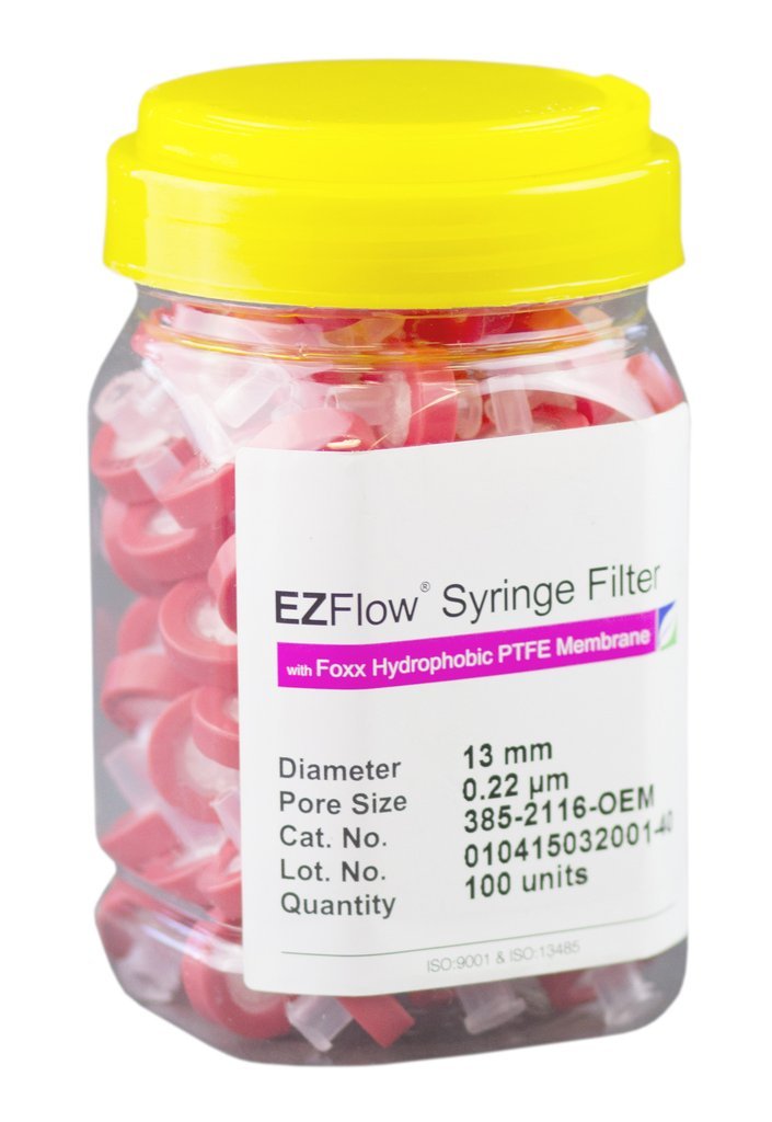 EZFlow Syringe Filter, Hydrophobic PTFE, 0.22um & 0.45um: 13mm