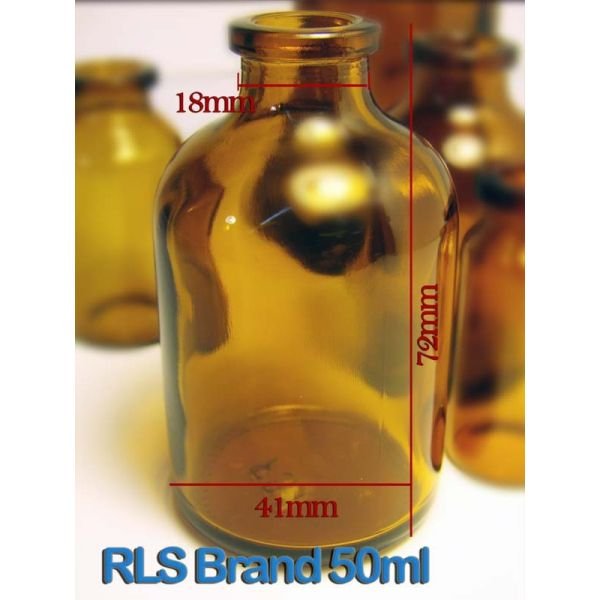 RLS 50ml Molded Amber Glass Serum Vials by Med Lab Supply