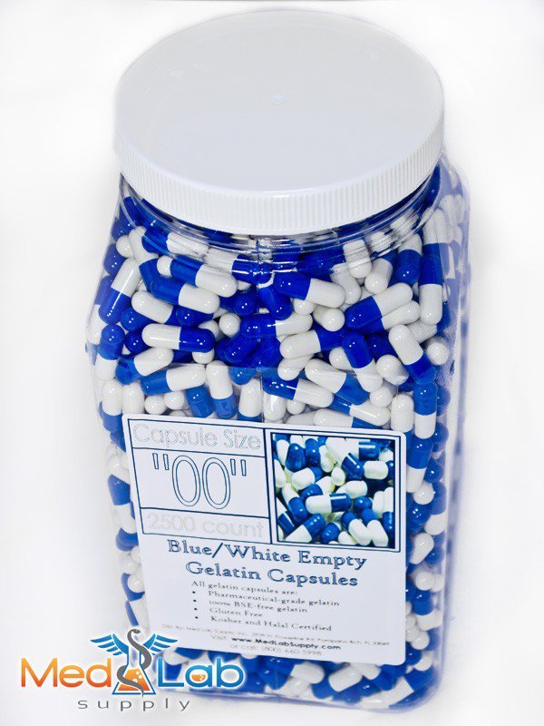 Blue/Red Empty Gelatin Capsules, Size 00
