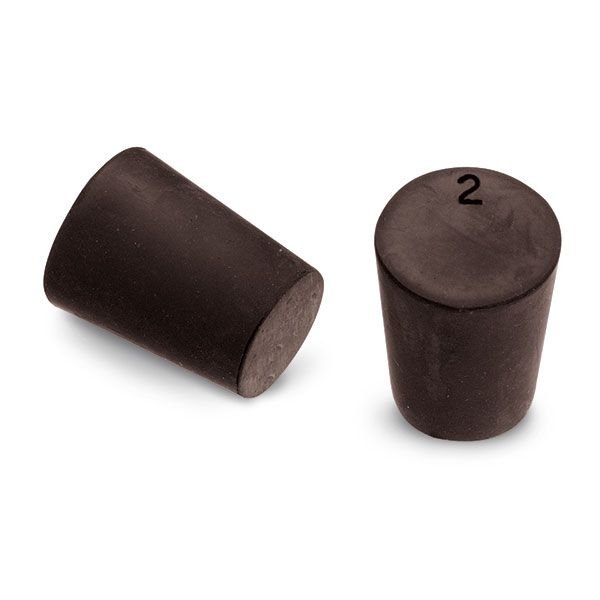 Size No. 2 - Black Rubber Stopper - Solid, 1-Hole, & 2- Hole
