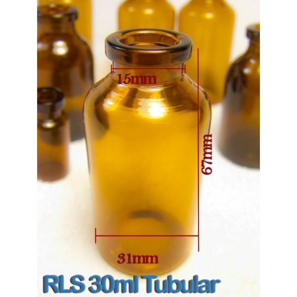 RLS 30ML Tubular Amber Glass Serum Vials by Med Lab Supply