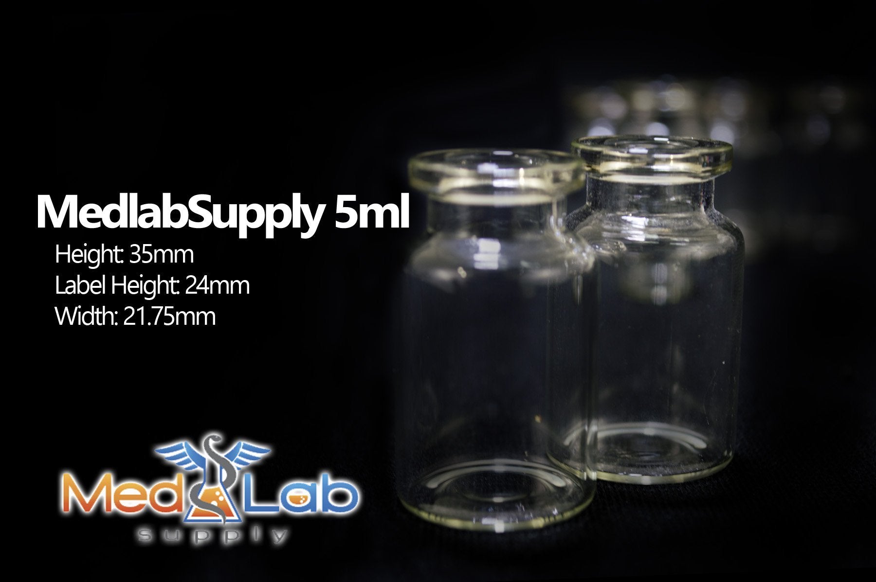 MLS 5mL Tubular Clear Glass Serum Vials, 20mm by Med Lab Supply