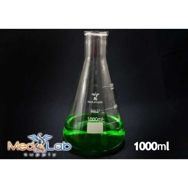 1000 ML Erlenmeyer Flask, Narrow Neck, Glass, Graduated