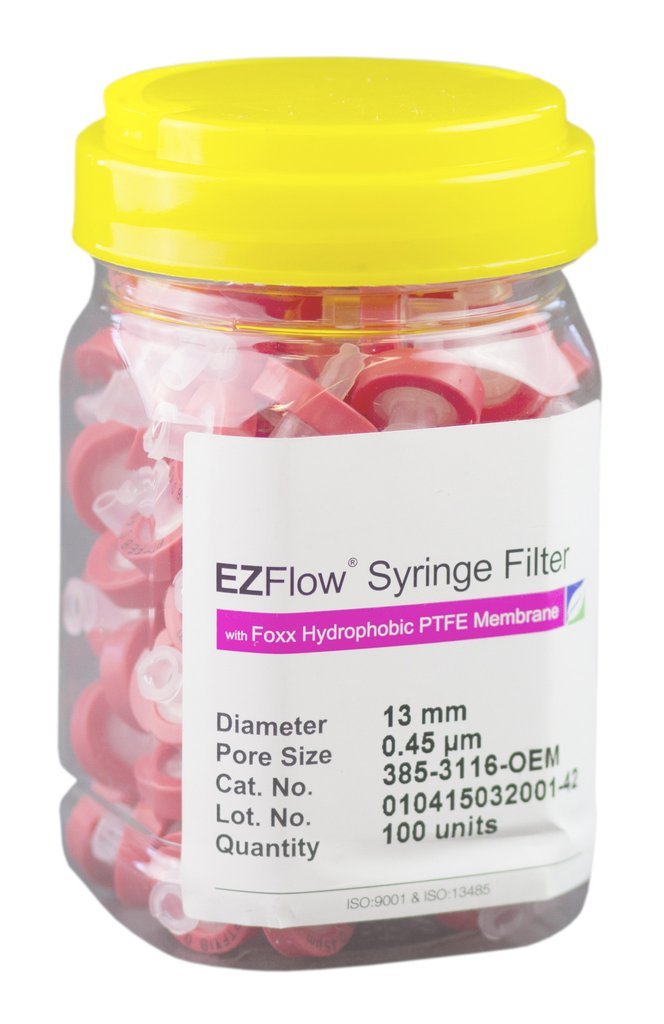 EZFlow Syringe Filter, Hydrophobic PTFE, 0.22um & 0.45um: 13mm