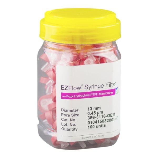 EZFlow Syringe Filter, Sample-Prep, Hydrophilic PTFE, 0.45um: 13mm, 25mm, & 33mm