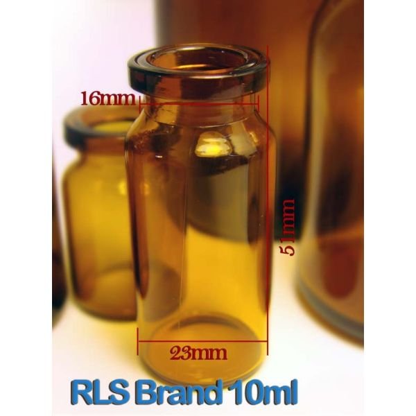 RLS 10ML Tubular Crimp Top Headspace Amber Glass Serum Vials by Med Lab Supply