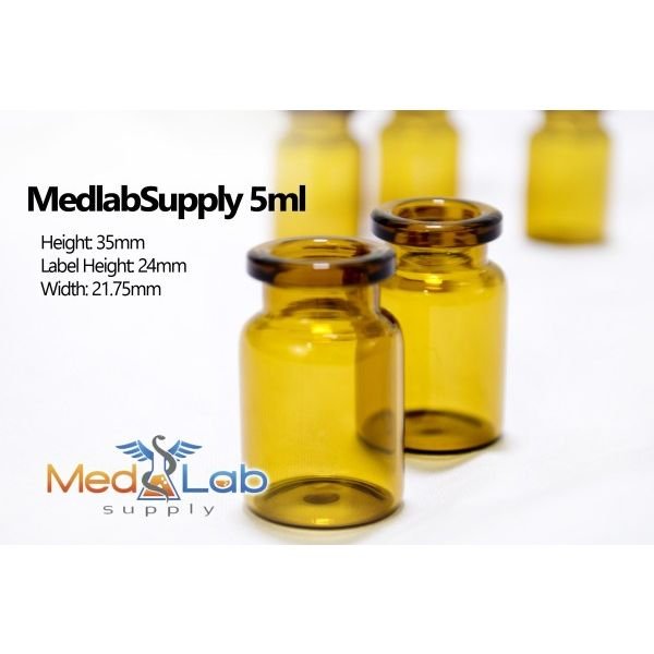 RLS 5mL Tubular Amber Glass Serum Vials by Med Lab Supply