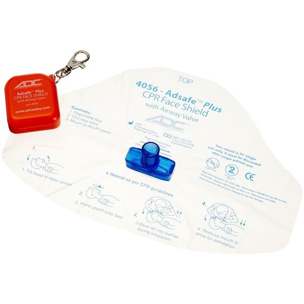 ADC Adsafe Plus CPR Face Shield with 1 Way Valve, Orange or Royal Blue