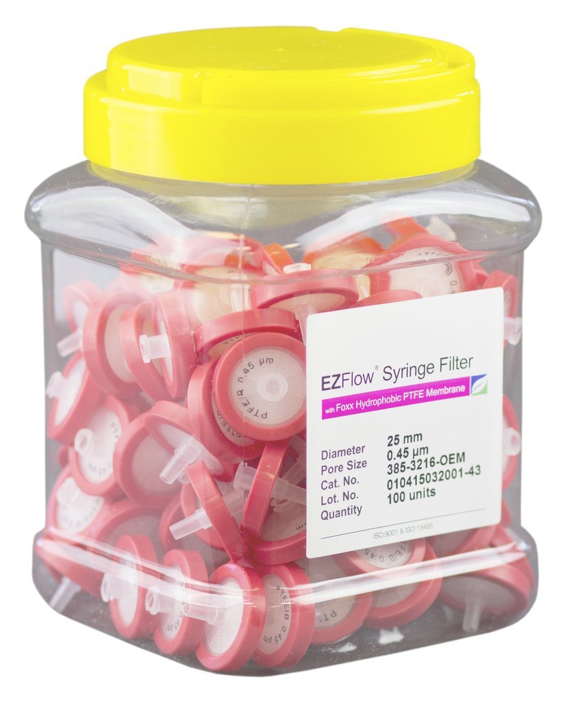 EZFlow Syringe Filter, Hydrophobic PTFE, 0.22um & 0.45um: 25mm