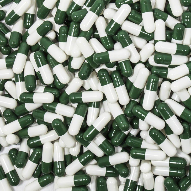 Green/White Empty Gelatin Capsules, Size 0