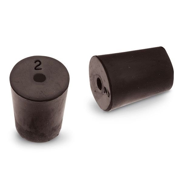 Size No. 2 - Black Rubber Stopper - Solid, 1-Hole, & 2- Hole