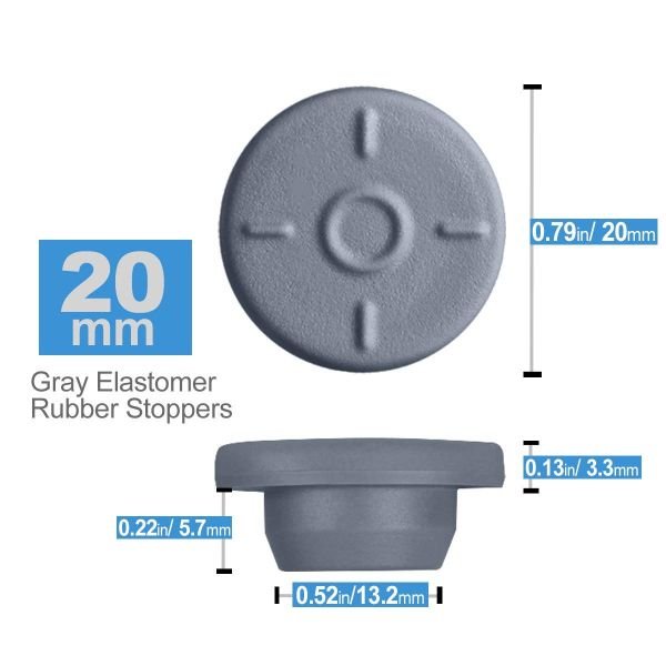20mm Butyl Rubber Stoppers for Vials, Gray