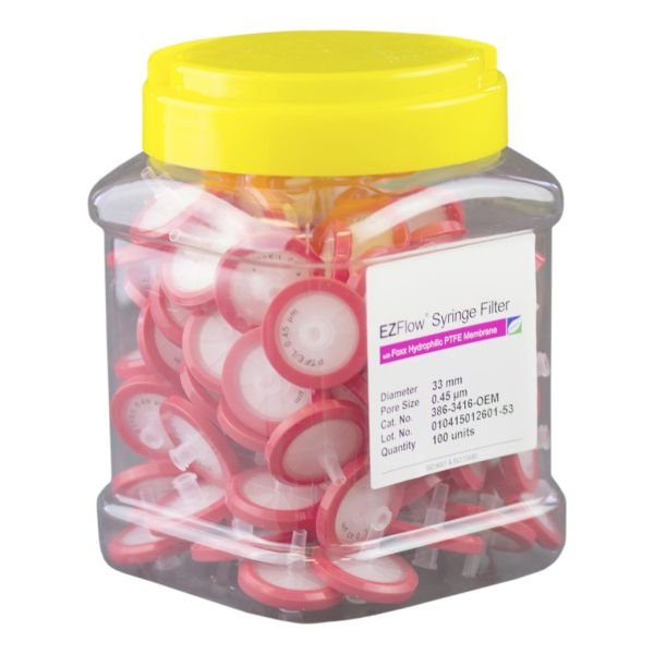 EZFlow Syringe Filter, Sample-Prep, Hydrophilic PTFE, 0.45um: 13mm, 25mm, & 33mm