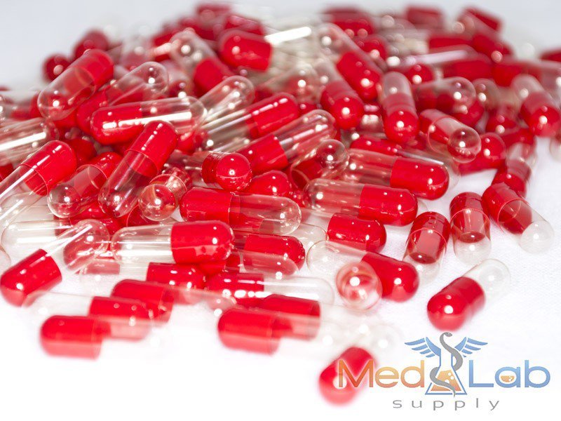 Red/Clear Empty Gelatin Capsules, Size 2