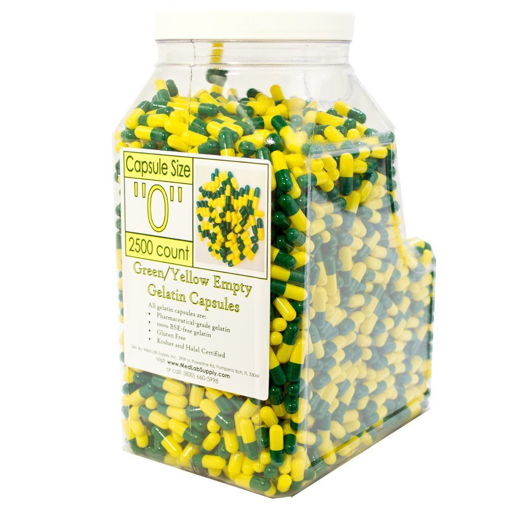 Green/Yellow Empty Gelatin Capsules, Size 0
