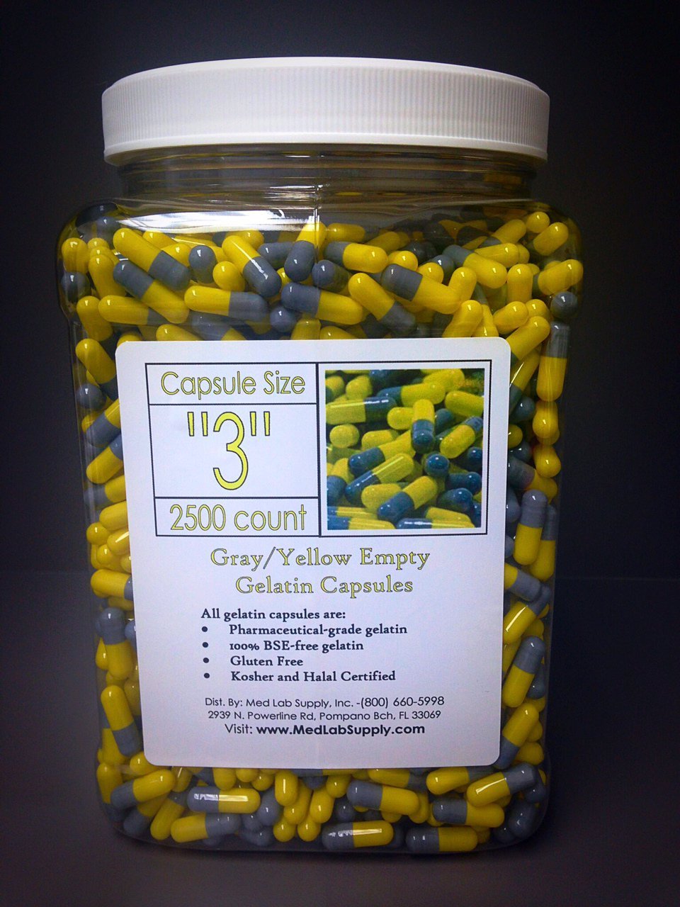 Gray/Yellow Empty Gelatin Capsules, Size 3