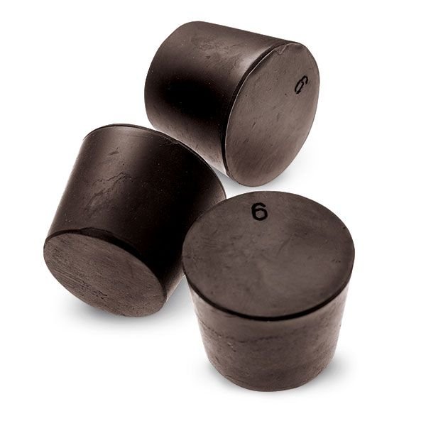 Size No. 6- Black Rubber Stopper - Solid, 1-Hole, & 2- Hole