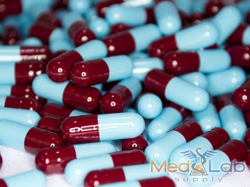 Cyan/Maroon Empty Gelatin Capsules, Size 3