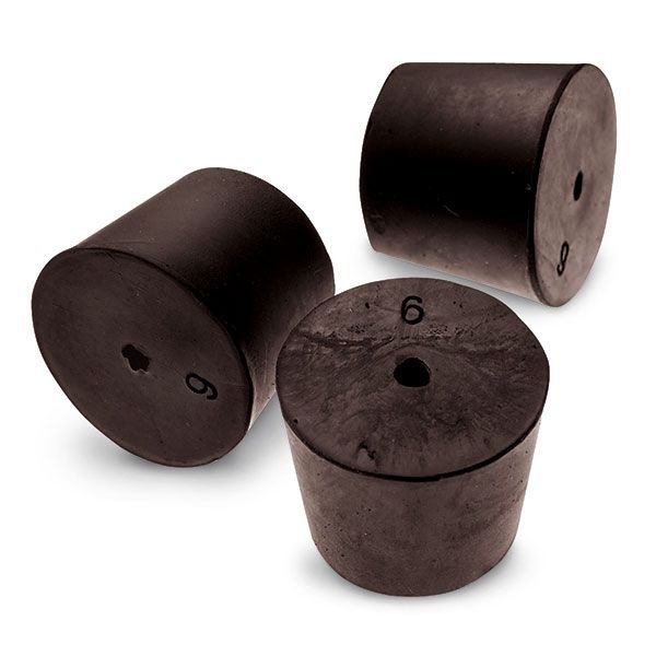 Size No. 6- Black Rubber Stopper - Solid, 1-Hole, & 2- Hole