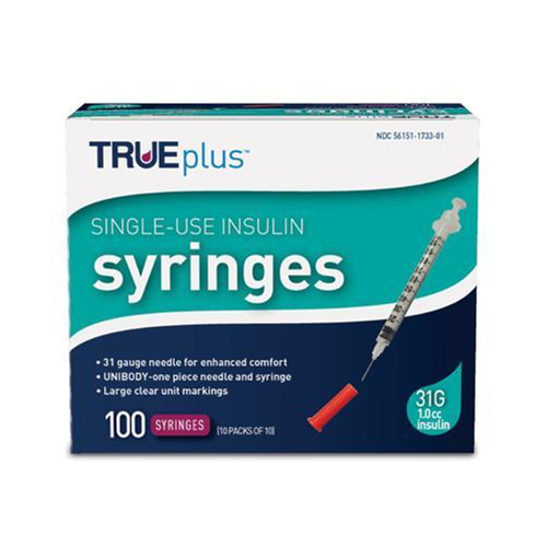 TRUEplus Insulin Syringes 1cc x 31G x 5/16", BX 100