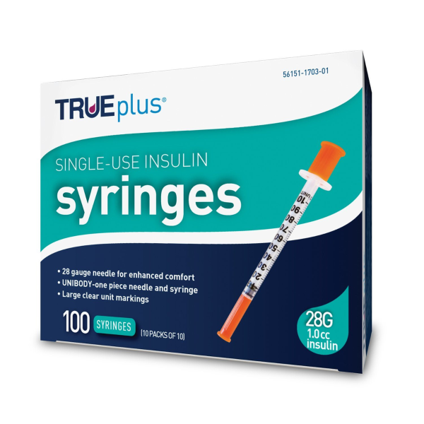 TRUEplus Insulin Syringes 1cc x 28G x 1/2", BX 100