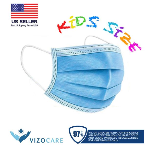 Vizocare Kids Size Blue Disposable 3-Ply Surgical Mask by Vizcom LLC, Blue, Box of 50