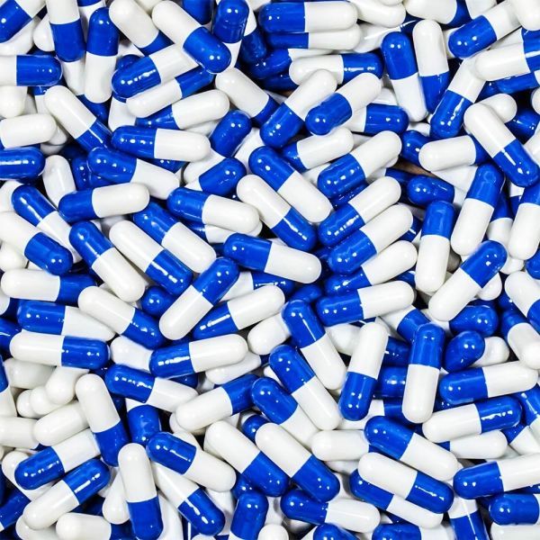 Blue and White Gelatin Capsules, Size 4, Qty 5000 count in resealable pouch