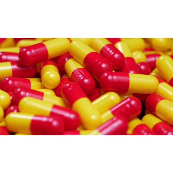 Yellow/Red Empty Gelatin Capsules, Size 00, 2500 in resealable pouch