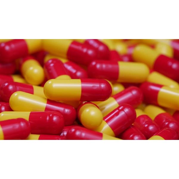 Yellow/Red Empty Gelatin Capsules, Size 00, 2500 in resealable pouch