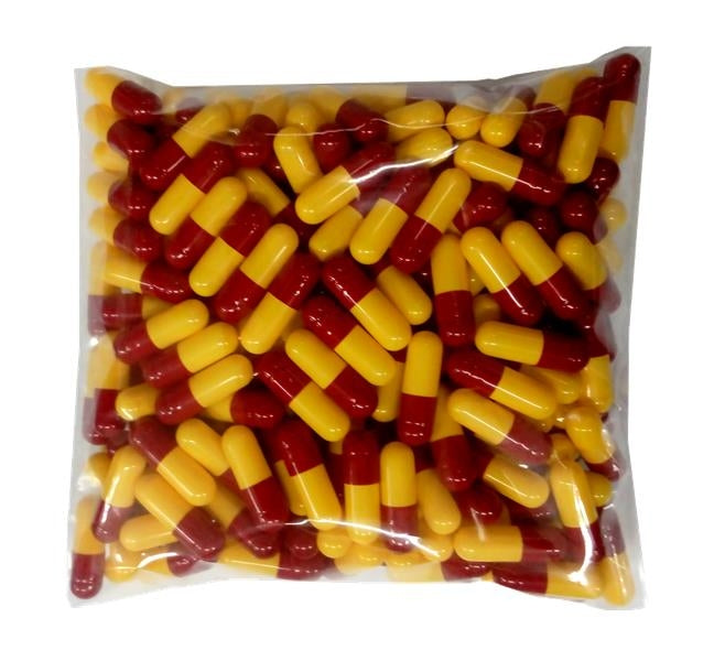 Yellow and Red Empty Gelatin Capsules, Size 00