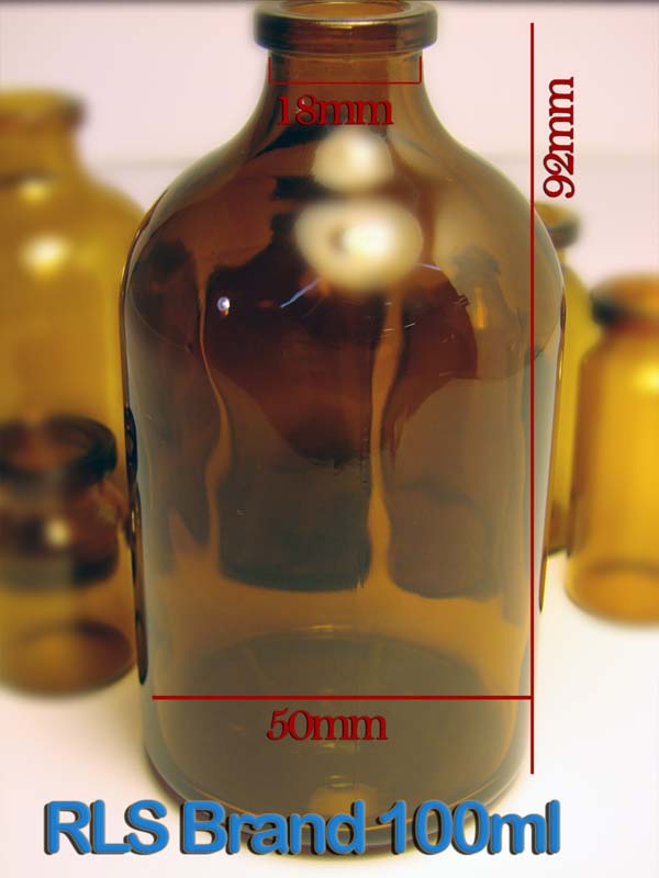 RLS 100ml Molded Amber Glass Serum Vials (Qty. 63)