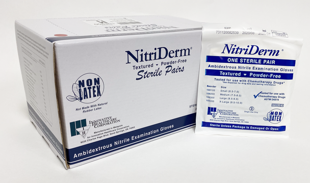 NitriDerm Sterile Nitrile Medical Exam Gloves, Powder-free, Large, Box 10 pairs