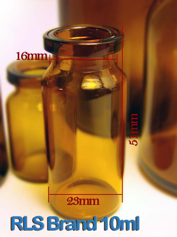 RLS 10ml Tubular Crimp Top Headspace Amber Glass Serum Vial, Qty. of 1,500
